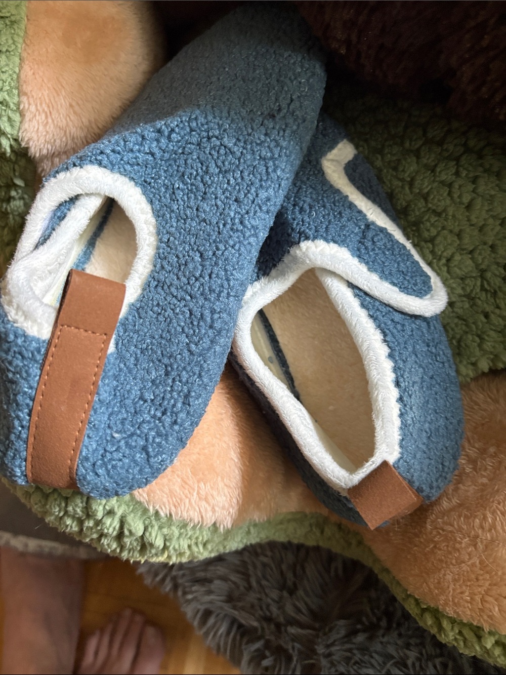 Cozy Blue Sherpa Kids One-Piece Slippers